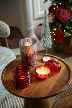 J-Line Windlicht - glas - kerstrood/grijs - L