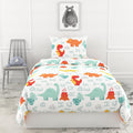 Lakenset voor eenpersoonsbedden - 100% katoen 144TC - Dino-print met alfabet voor kinderen