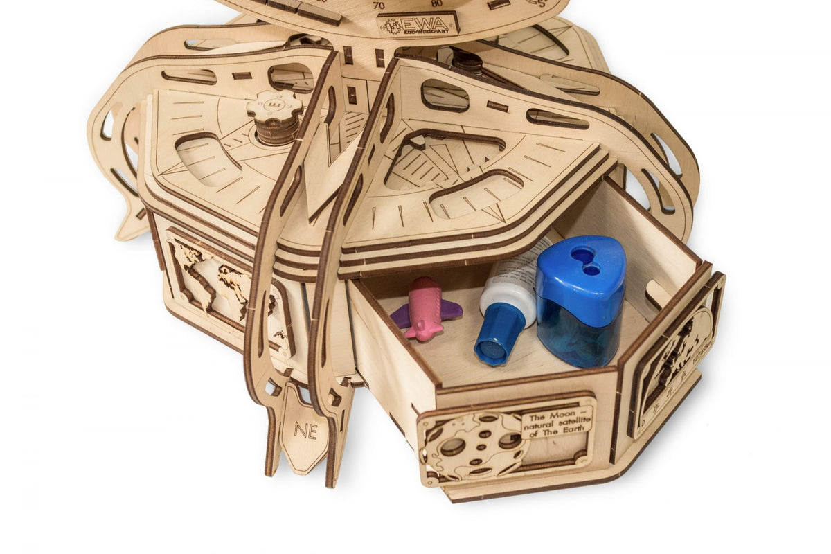 Eco Wood Art (EWA) 3D Mechanische Puzzel, Globe Blauw, 396, 32x32x50,5cm