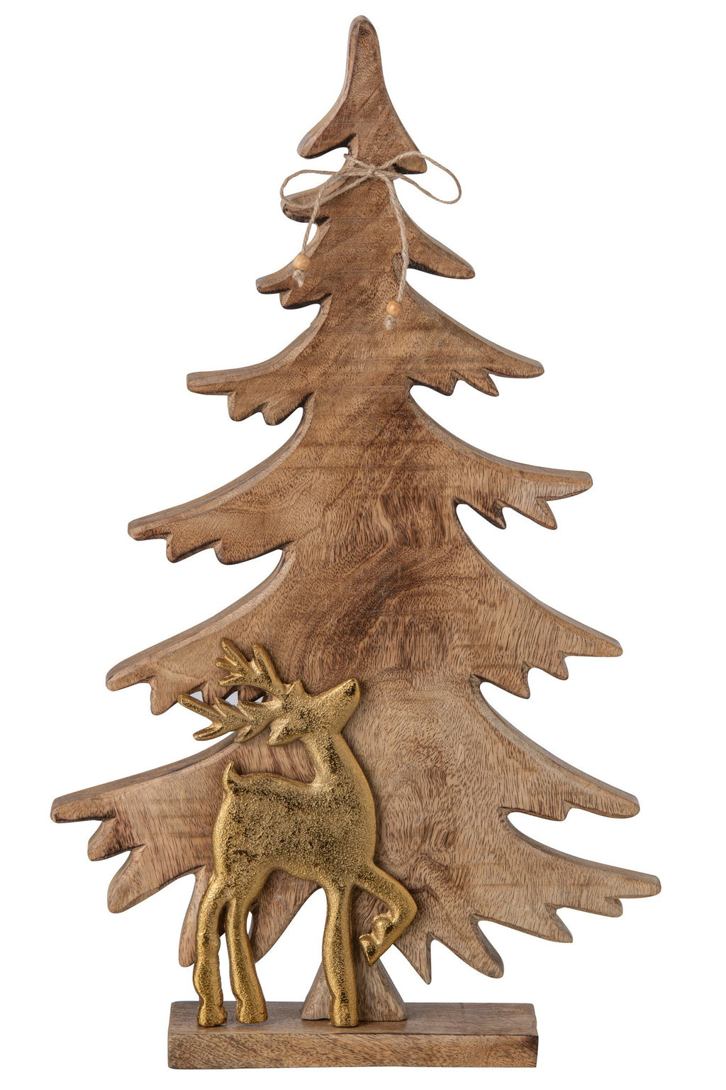 J-Line dennenboom met rendier - mangohout - naturel/goud - large