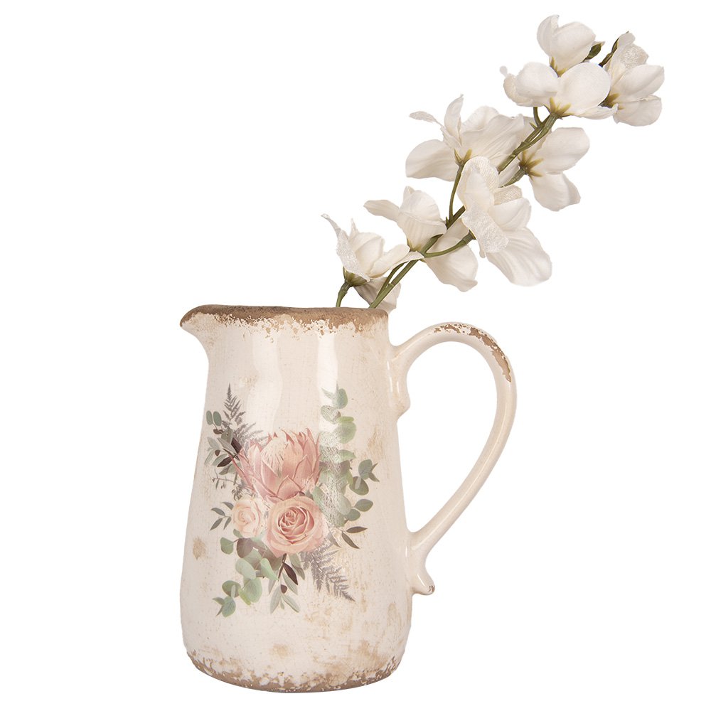 Decoratie Kan 17x12x18 cm Beige Keramiek Bloemen