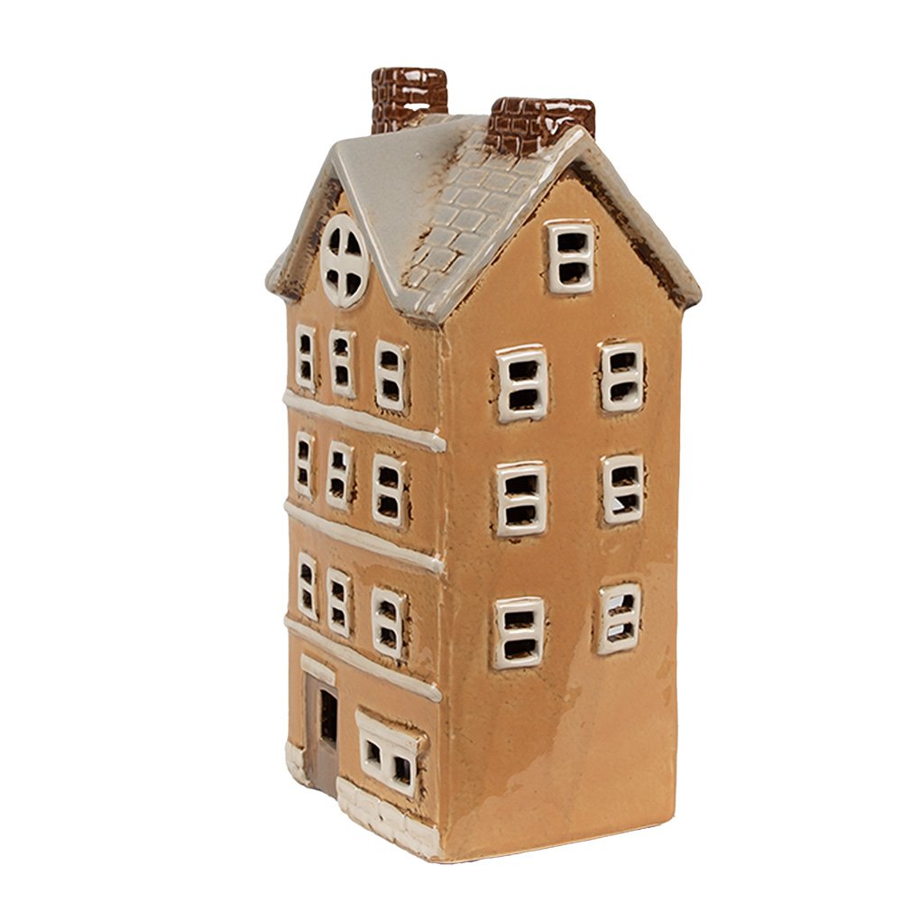 Waxinelichthouder Huis 11x9x22 cm Oranje Keramiek Theelichthouder