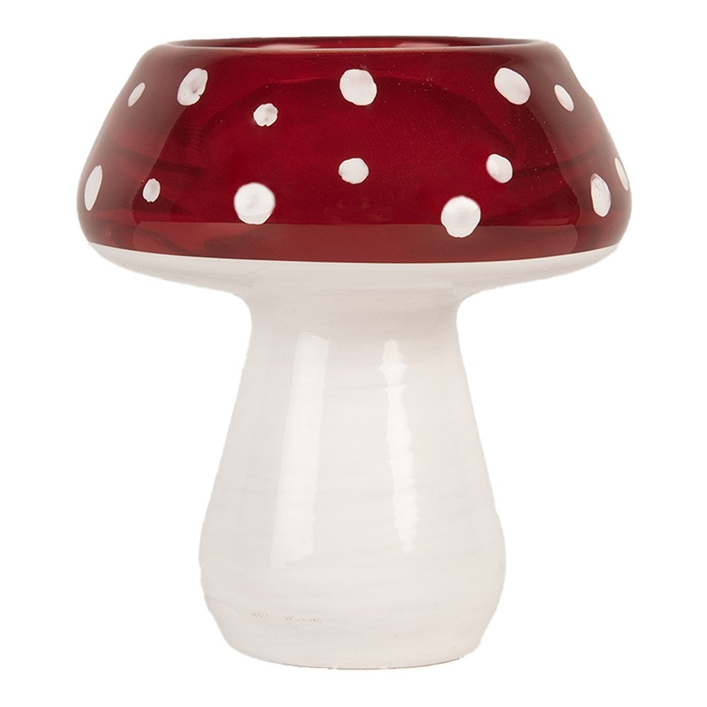 Waxinelichthouder Paddenstoel Ø 7x7 cm Rood Wit Glas