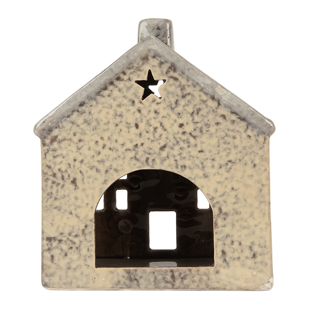 Waxinelichthouder Huis 13x8x15 cm Beige Keramiek