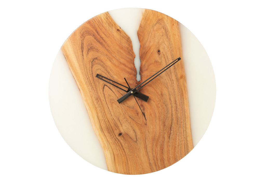J-Line wandklok Modern - hout/epoxyhars - naturel/wit