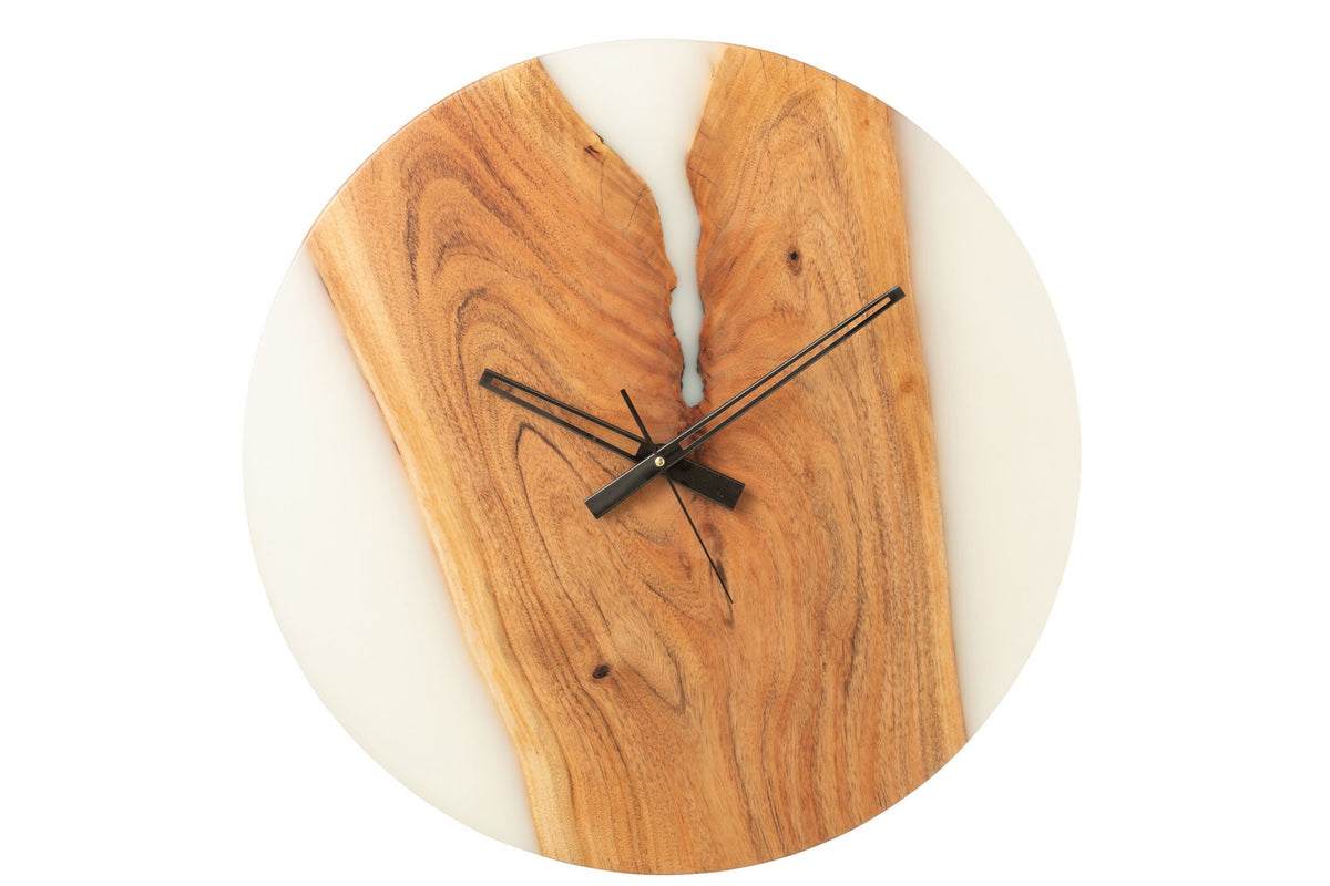 J-Line wandklok Modern - hout/epoxyhars - naturel/wit