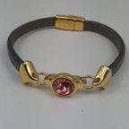 Nexus leren armband glas kristal 24K verguld