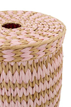 J-Line mand met deksel Gestreept - papier - naturel/roze - set van 2