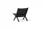 Oliver lounge stoel binnen - zwart leer - teak hout