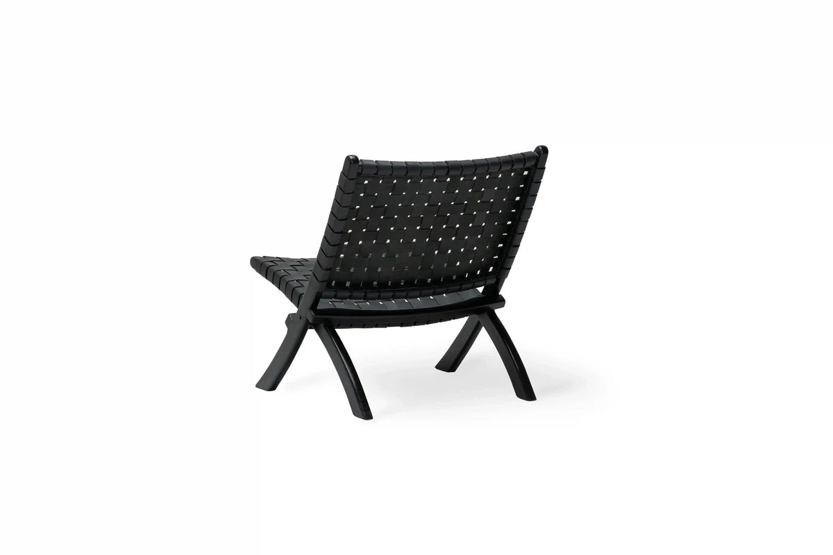 Oliver lounge stoel binnen - zwart leer - teak hout