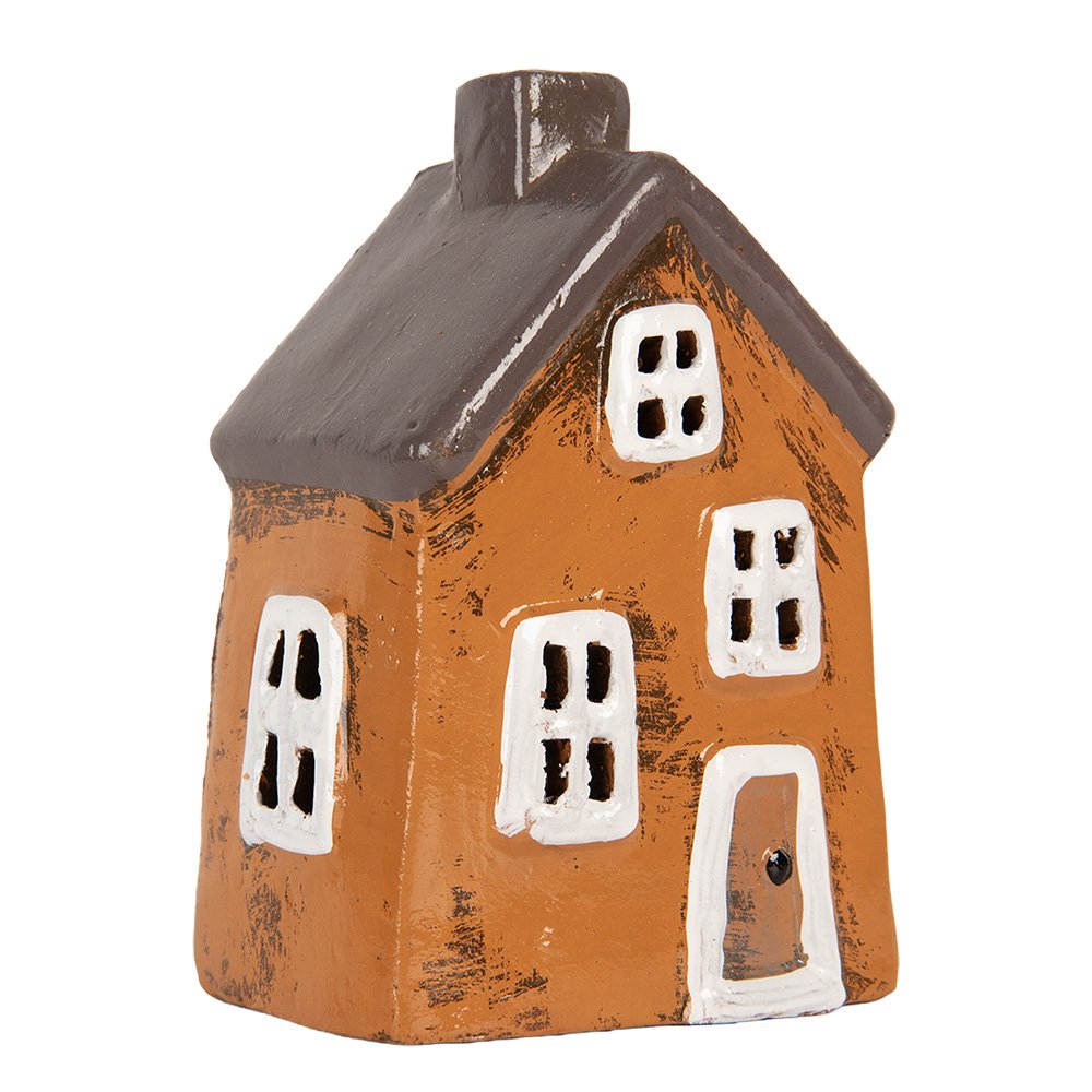 Waxinelichthouder Huis 9x7x13 cm Oranje Keramiek