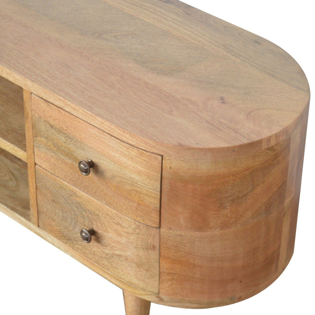 Massief houten rond entertainmentmeubel, 1 lade, bruin