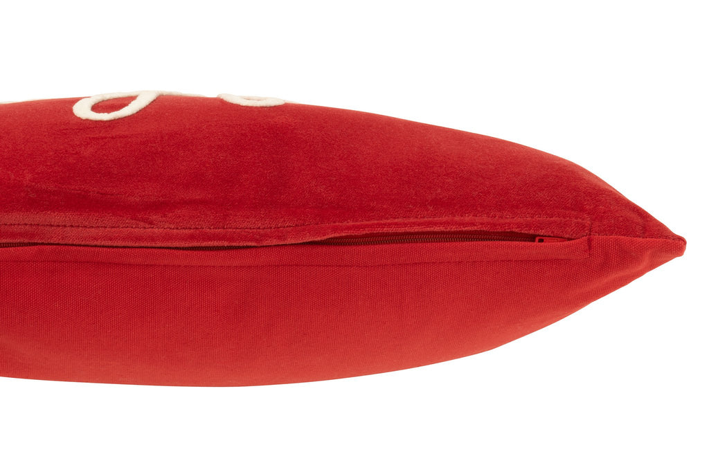 J-Line kussen Rechthoek Joyful - fluweel - rood/wit