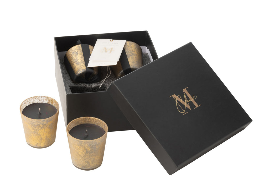 J-Line geurkaars M-Chic - Oud&Amber - glas - goud - 20U - doos van 4