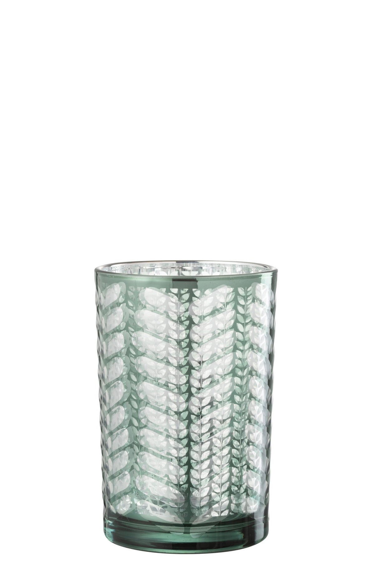 J-Line windlicht Visgraat - glas - groen/zilver - large