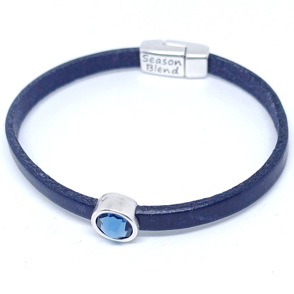 Tijdloze leren armband antiek verzilverd blauwtinten
