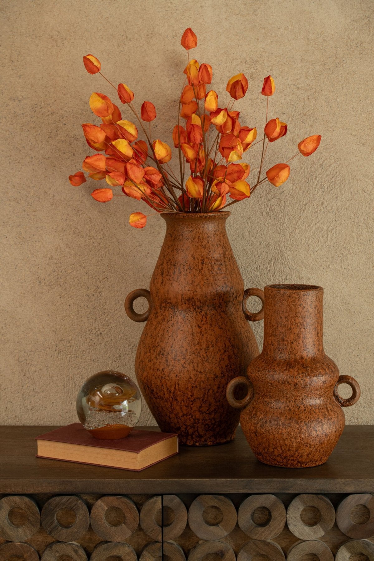 J-Line Vaas - keramiek - cognac - small
