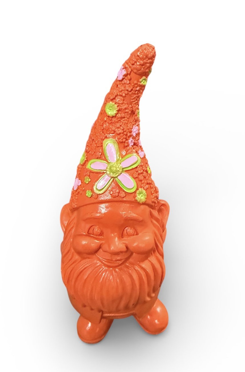 Polyresin kabouterhoed met bloem oranje Copy