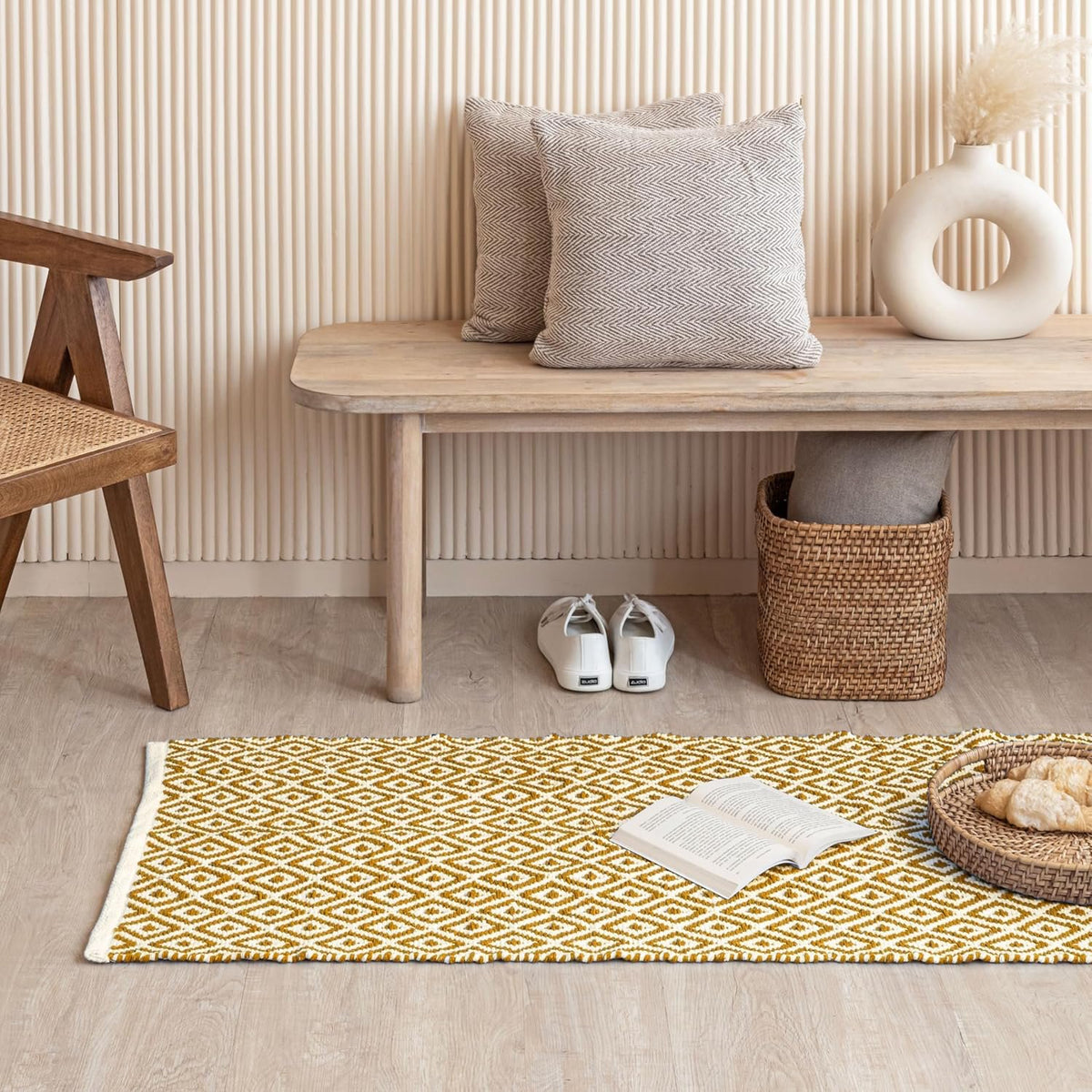 Katoenen vloerloper – Diamond Pit Loom – 2x6 ft Boho Design