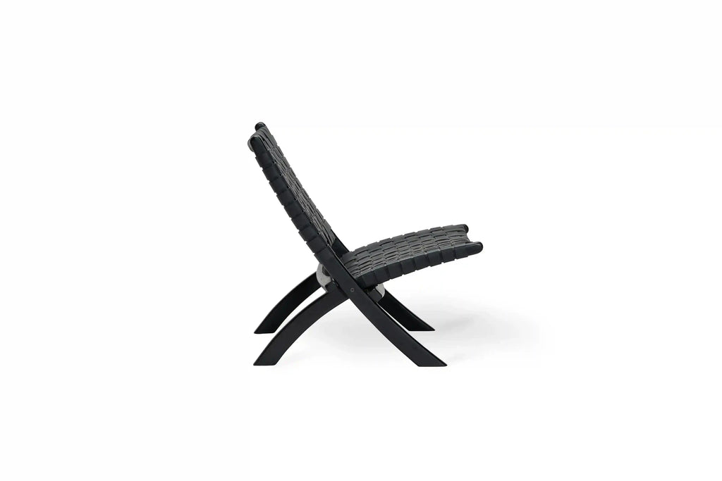 Oliver lounge stoel binnen - zwart leer - teak hout