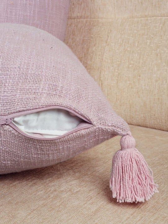 Set van 2 - Decoratieve kussenhoezen – Textiel met accent aan de binnenkant – Natuurlijke vezels, rand met franjes
