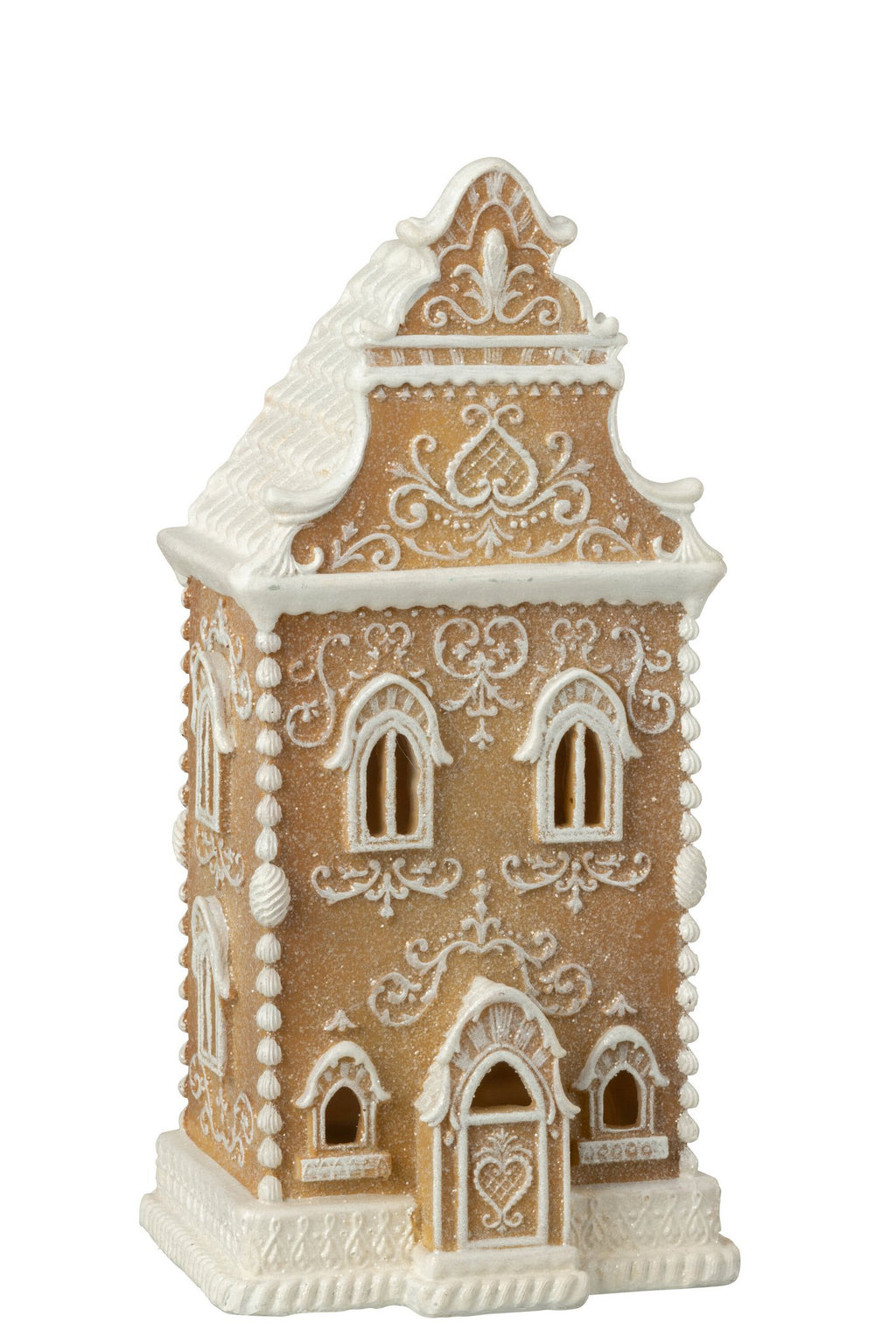 J-Line decoratie Peperkoek Huis - polyresin - beige/wit - LED