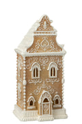 J-Line decoratie Peperkoek Huis - polyresin - beige/wit - LED