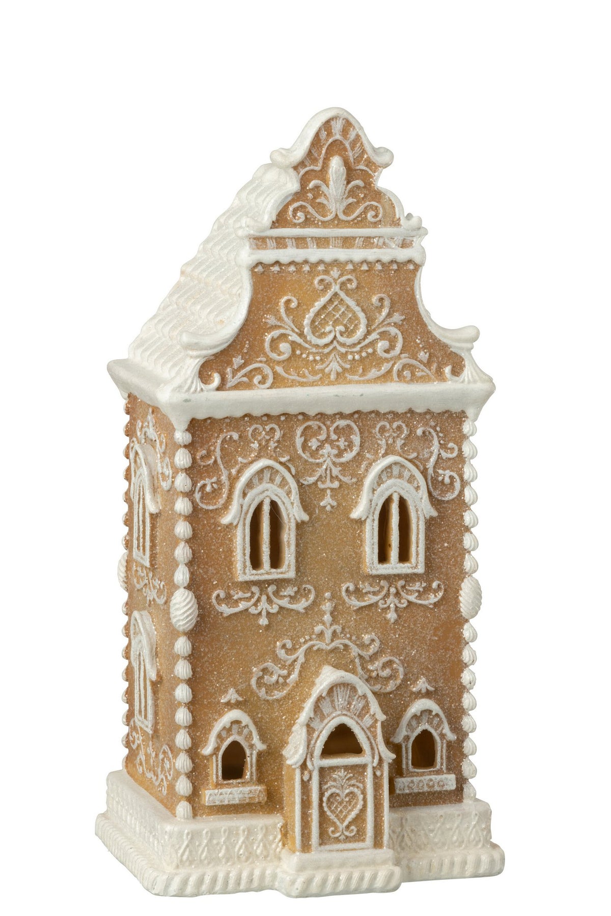 J-Line decoratie Peperkoek Huis - polyresin - beige/wit - LED