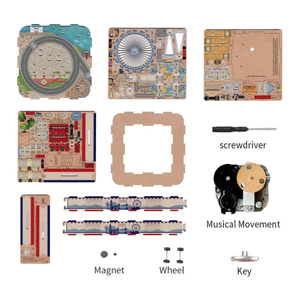 Tonecheer, Muziekdoosje, DIY 3D Houten Puzzel, London, TQ066, 14x14x14,5cm