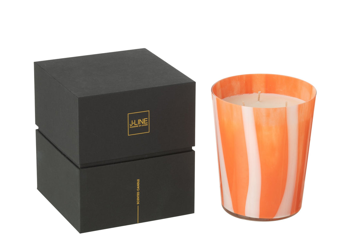 J-Line geurkaars Noa Strepen - Stone & Rock - glas - oranje - M - 68U