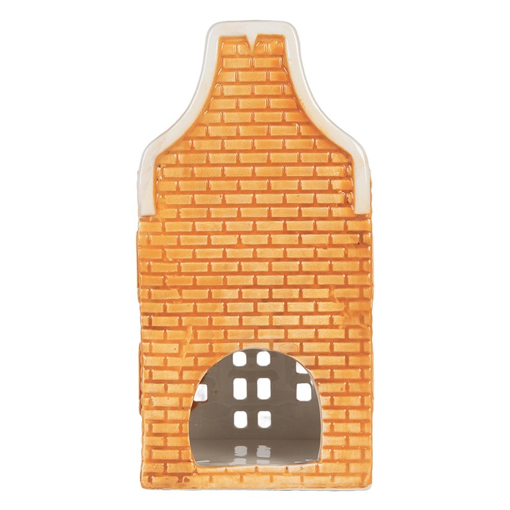 Waxinelichthouder Huis 9x10x19 cm Oranje Keramiek