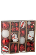 J-Line kerstbal - kunststof - kerstrood/wit - doos van 28