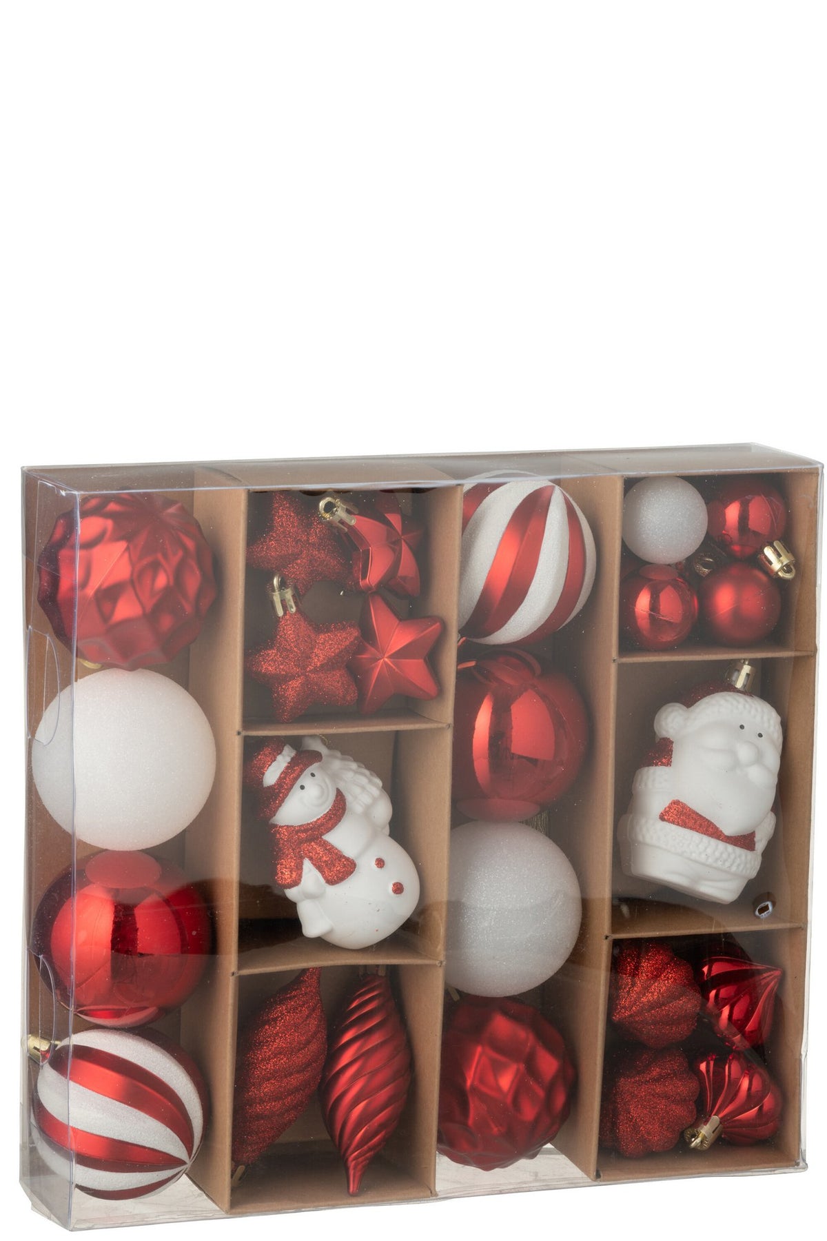 J-Line kerstbal - kunststof - kerstrood/wit - doos van 28