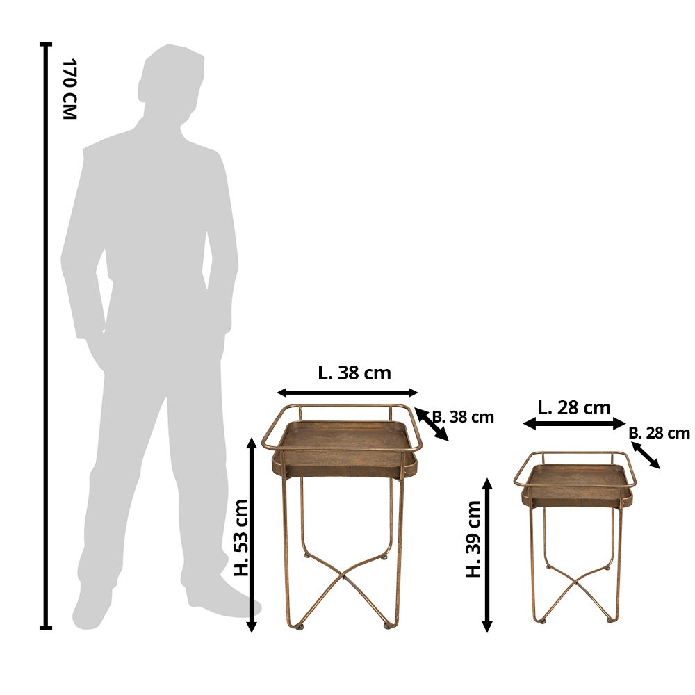 Bijzettafel Set van 2 38x38x53 cm Goudkleurig Metaal Sidetable