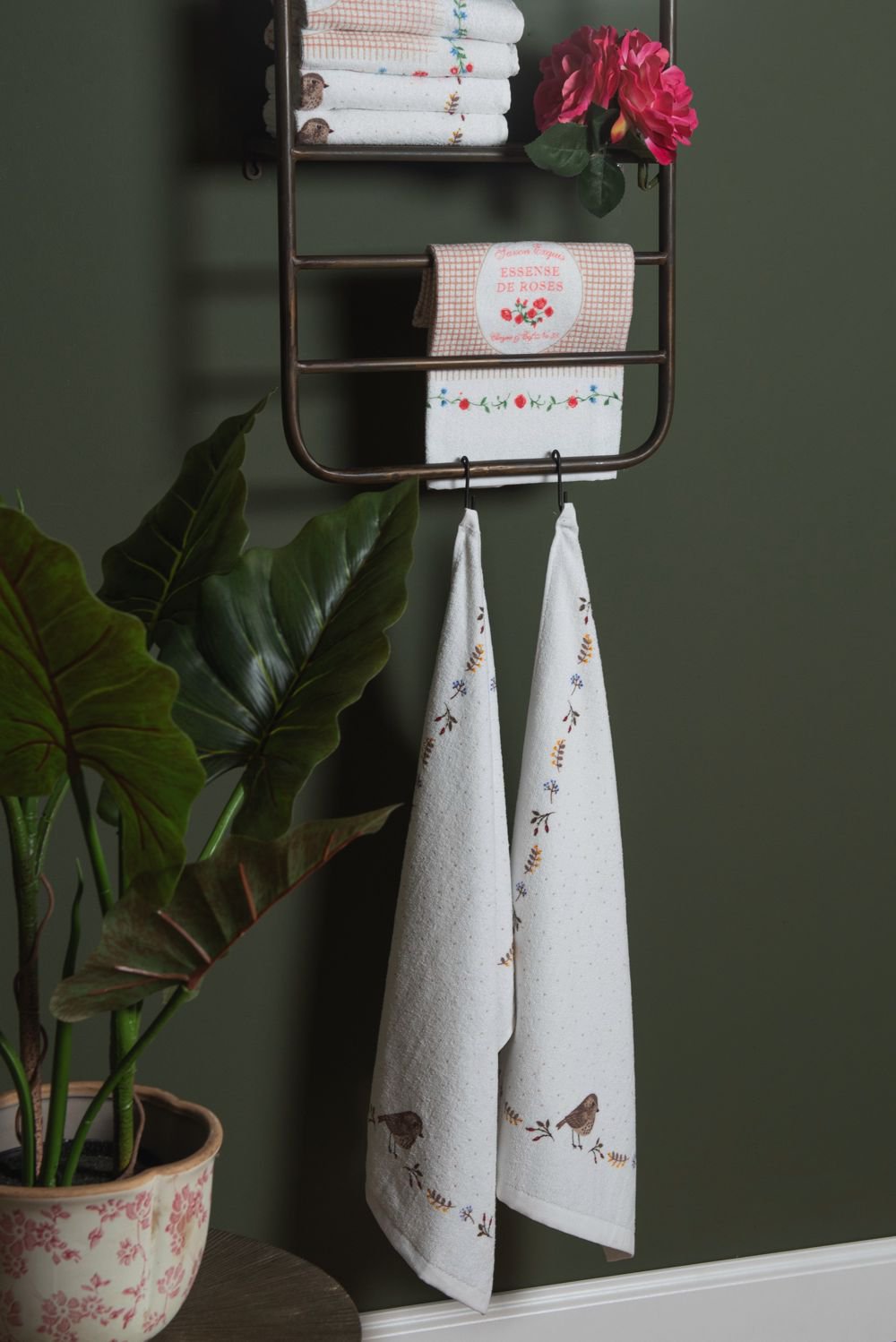 Gastendoekje 40x66 cm Beige Bruin Katoen Vogel Toilet Handdoek