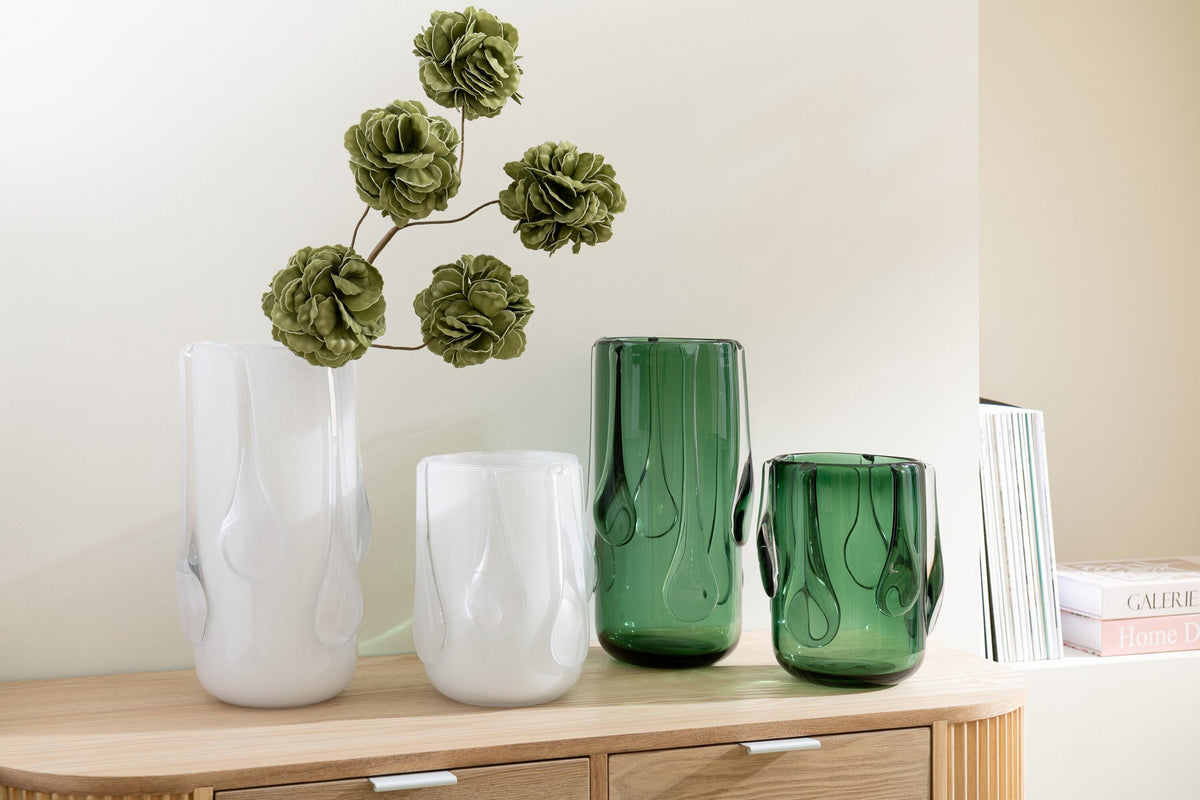 J-Line vaas Drippy - glas - groen - small - Ø 18.5 cm