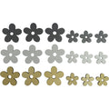 Houten bloemen 18st 11x11x1cm grijs/narurel/wit