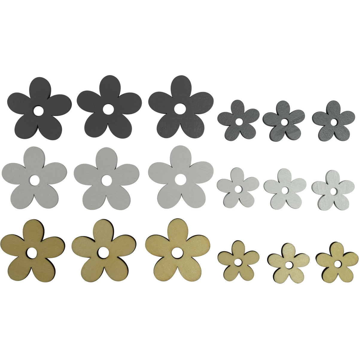 Houten bloemen 18st 11x11x1cm grijs/narurel/wit