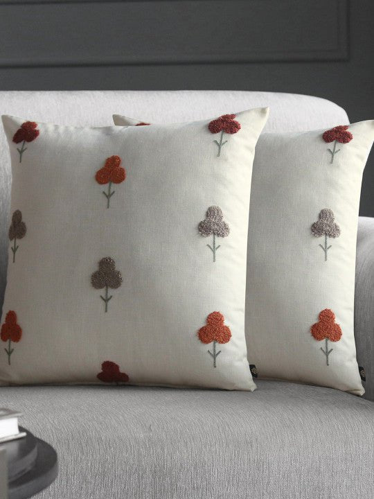 Set van 2 kussenslopen met geborduurd accent – ​​woninginrichting – premium katoen, bloemenstiksels – 40x40 cm