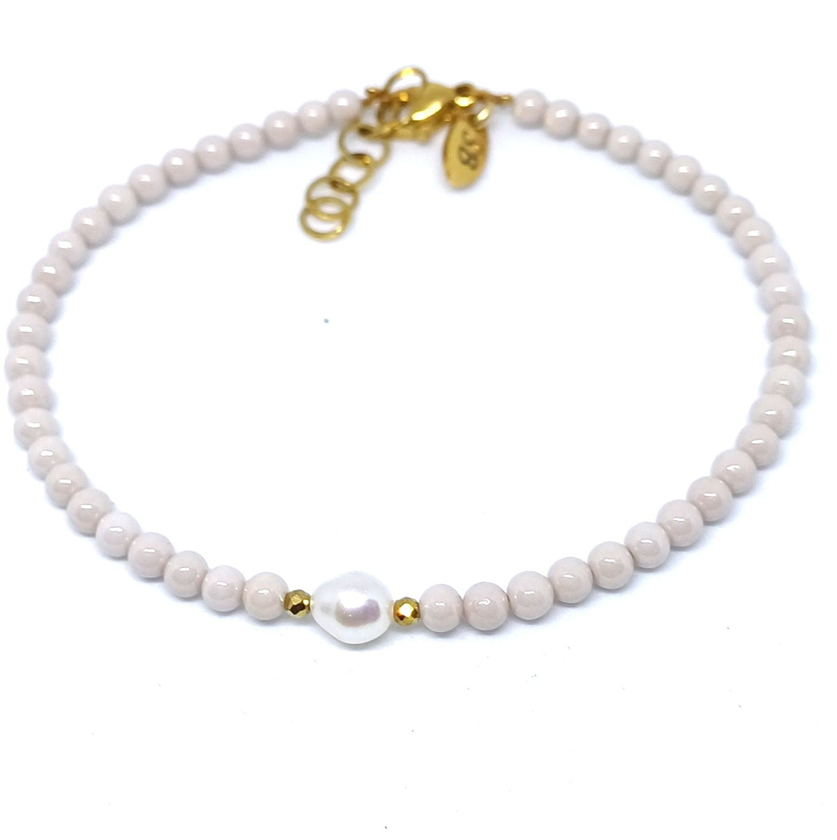 Zirkonia armband ronde kralen zoetwaterparel