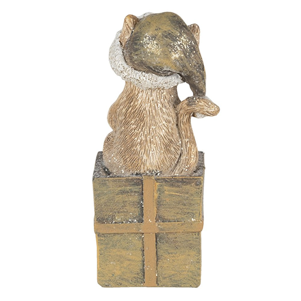 Beeld Kat 5x4x10 cm Bruin Wit Kunststof Kerstdecoratie