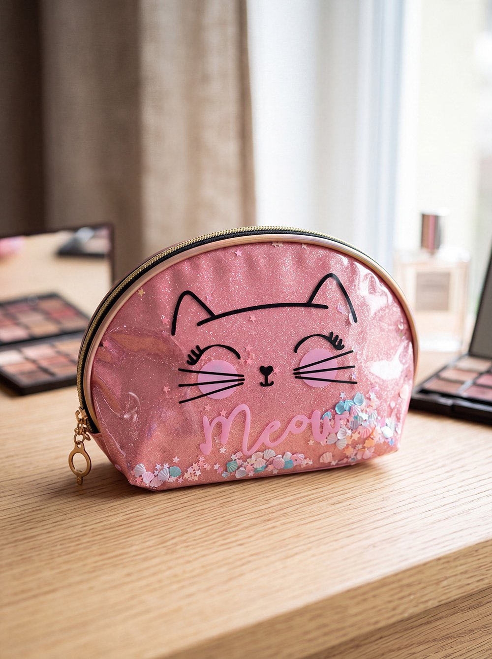 Toilettas Dames 22x8x14 cm Roze Polyester Kat Make-Up Tasje