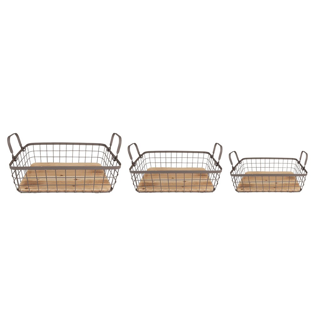 Opbergmand Set van 3 38x28x11 cm Grijs Bruin IJzer Mand