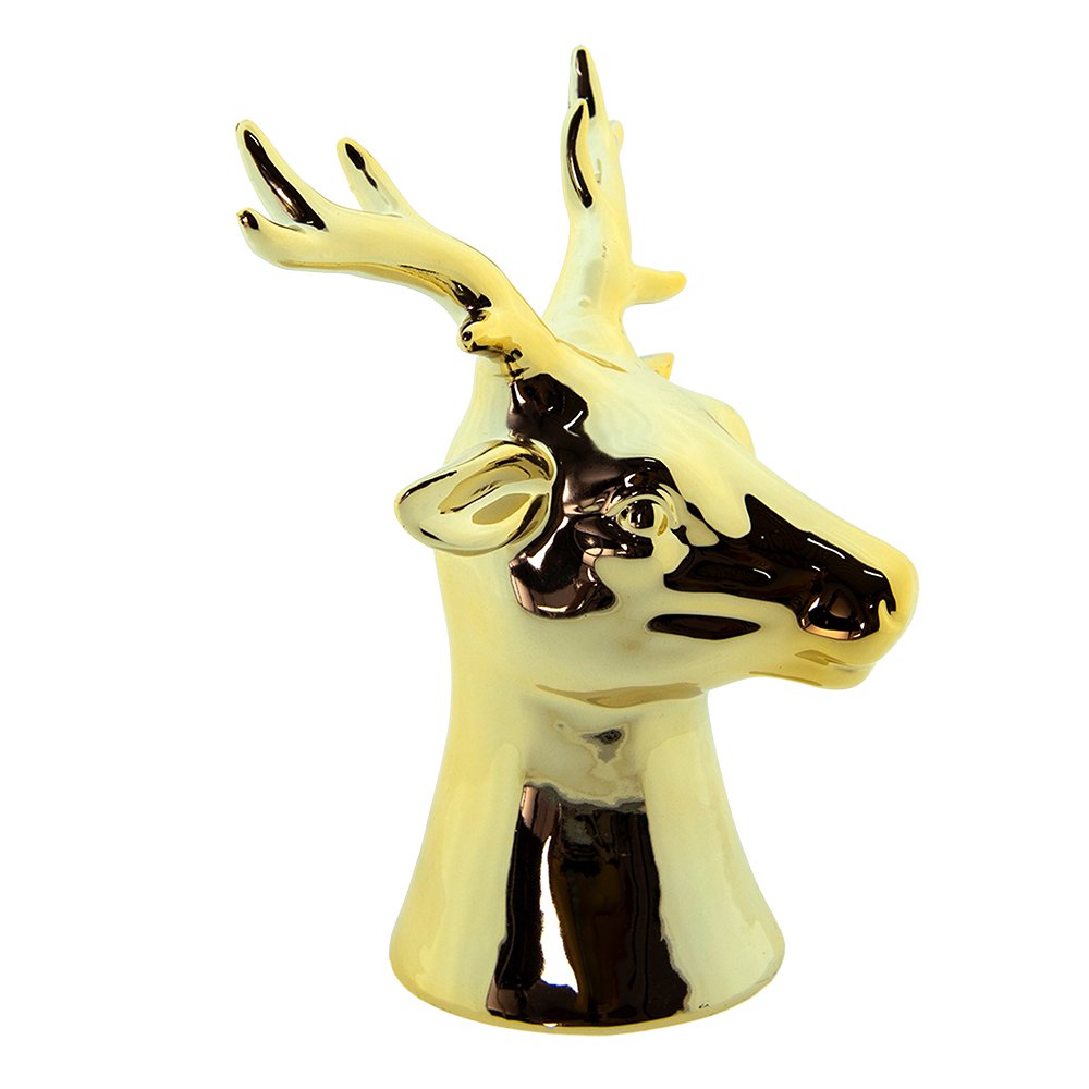 Beeld Hert 16 cm Goudkleurig Porselein Kerstdecoratie