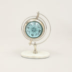 Vintage World Globe Bureauklok - Marmer & Nikkel Tafelaccent