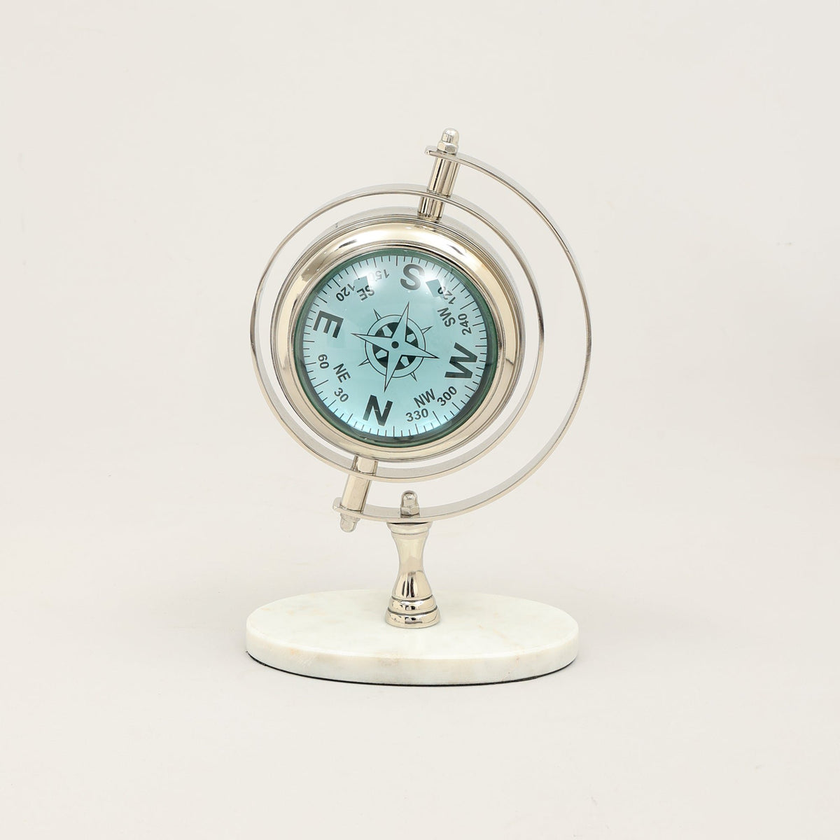 Vintage World Globe Bureauklok - Marmer & Nikkel Tafelaccent