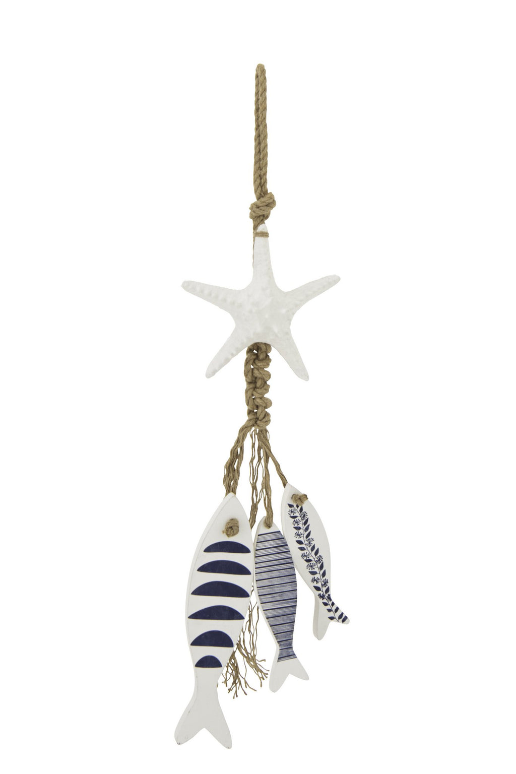 J-Line hanger Zeester + Vis - hout/touw - blauw/wit