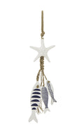 J-Line hanger Zeester + Vis - hout/touw - blauw/wit