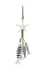 J-Line hanger Zeester + Vis - hout/touw - blauw/wit