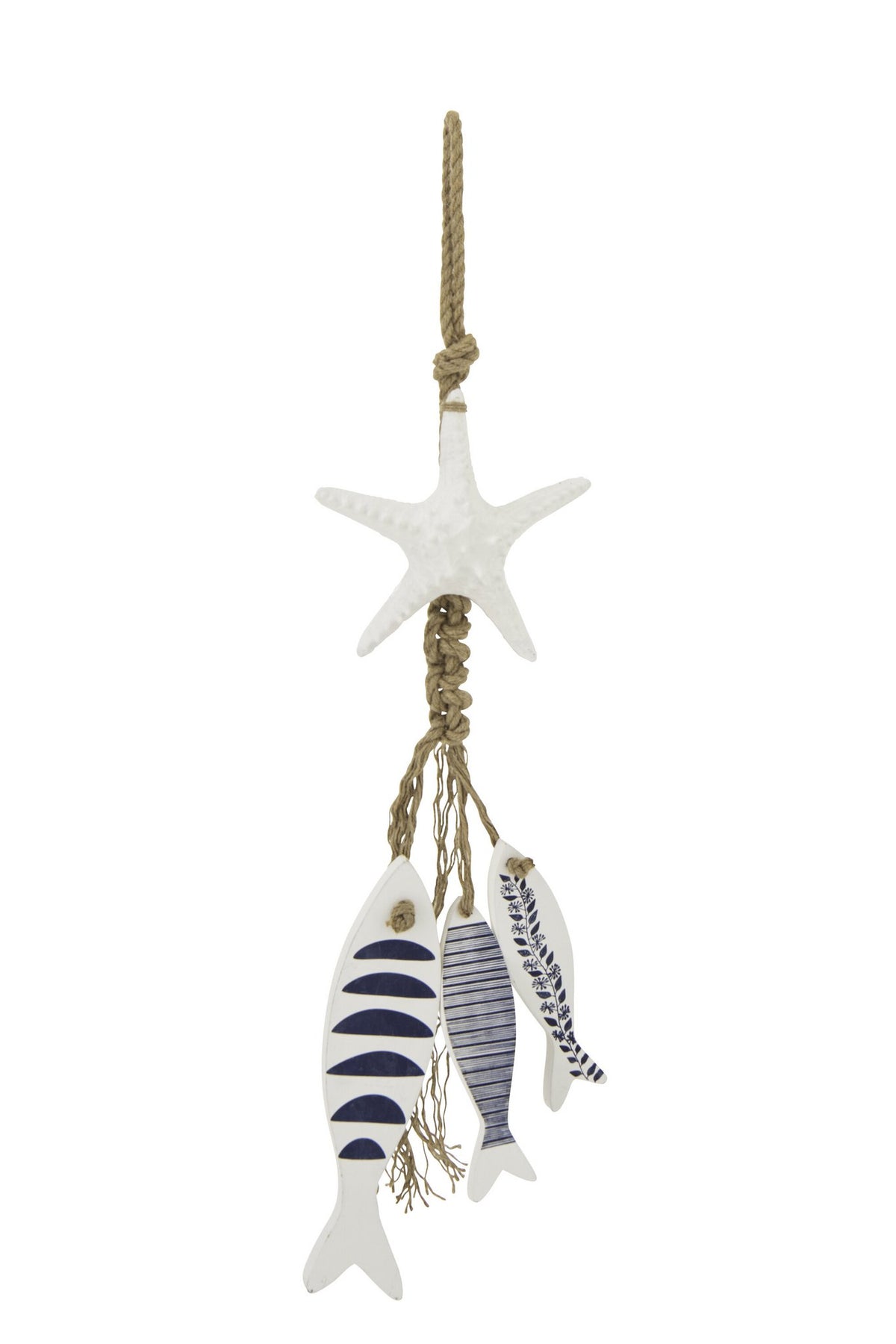 J-Line hanger Zeester + Vis - hout/touw - blauw/wit